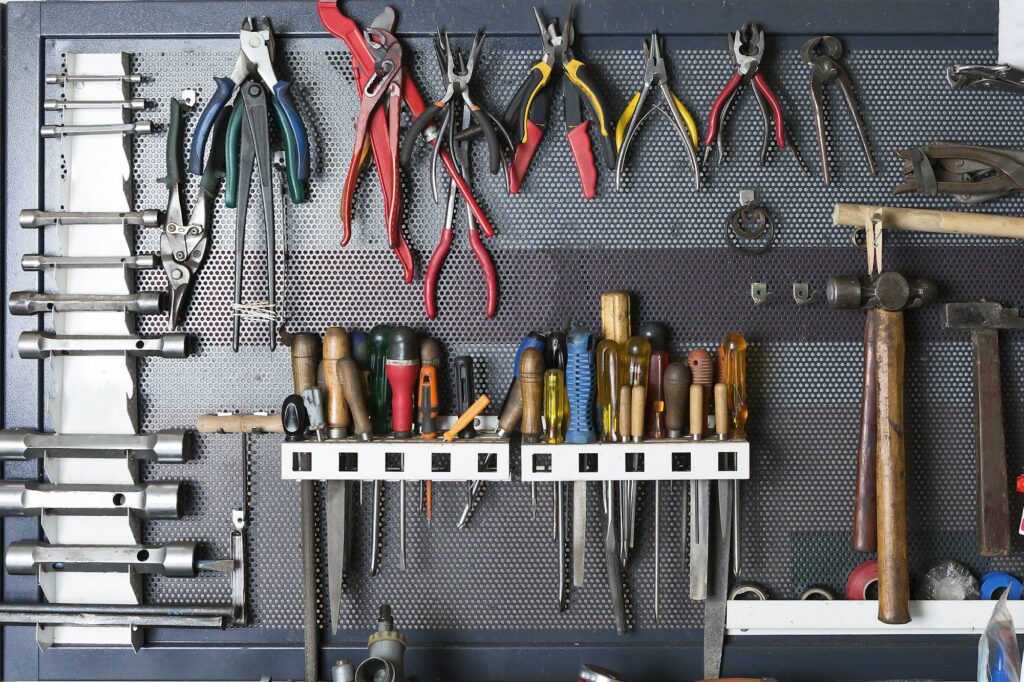 tools on a metal board